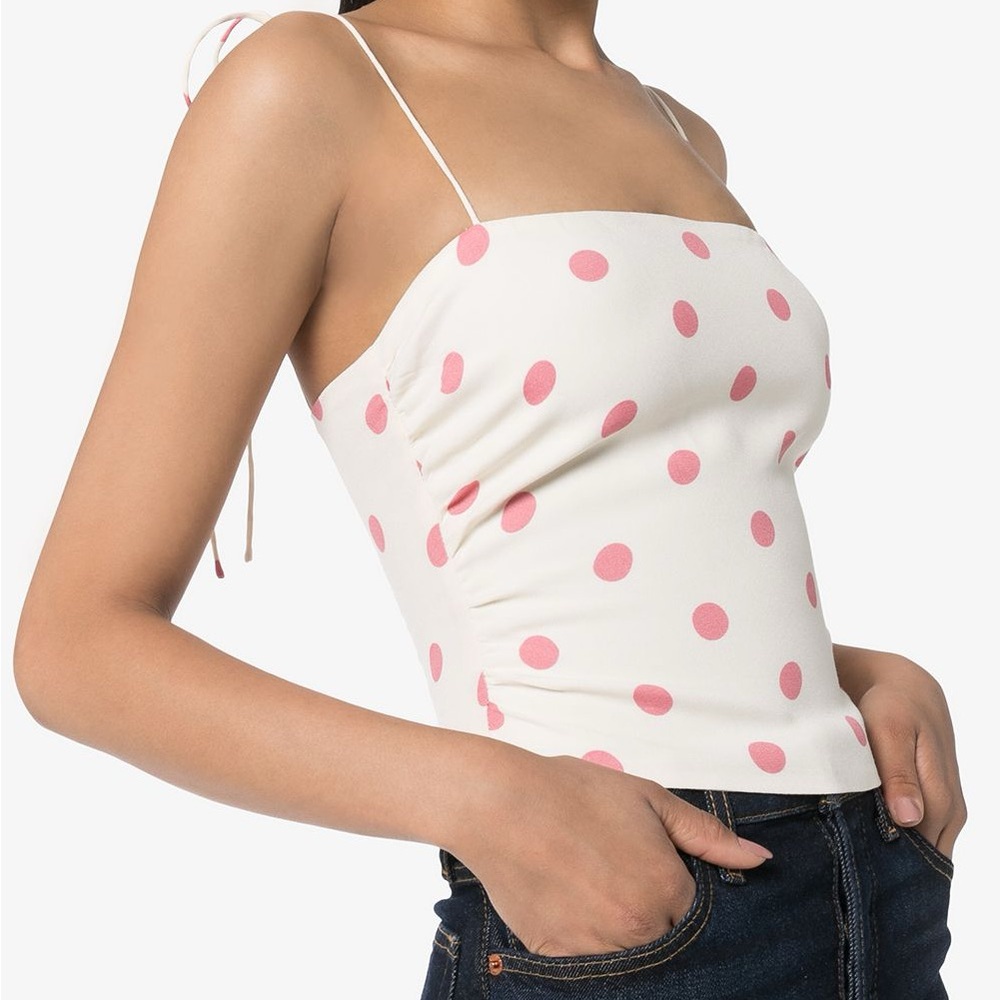 Reformation Lupe Pink Polka Dot Top Size 6